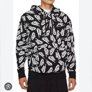 Nike All Over Print Black and White Logo Hoodie